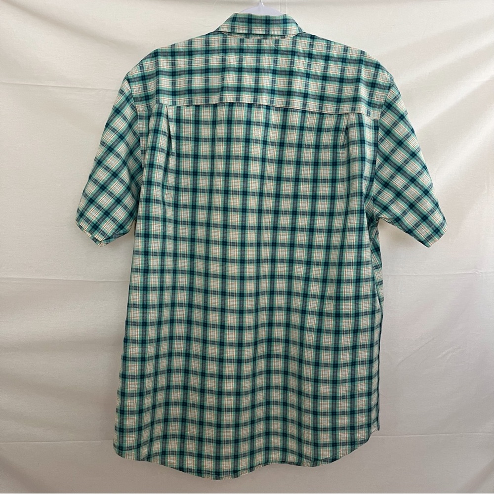Structure Short Sleeve Button Up Green Plaid Shir… - image 2